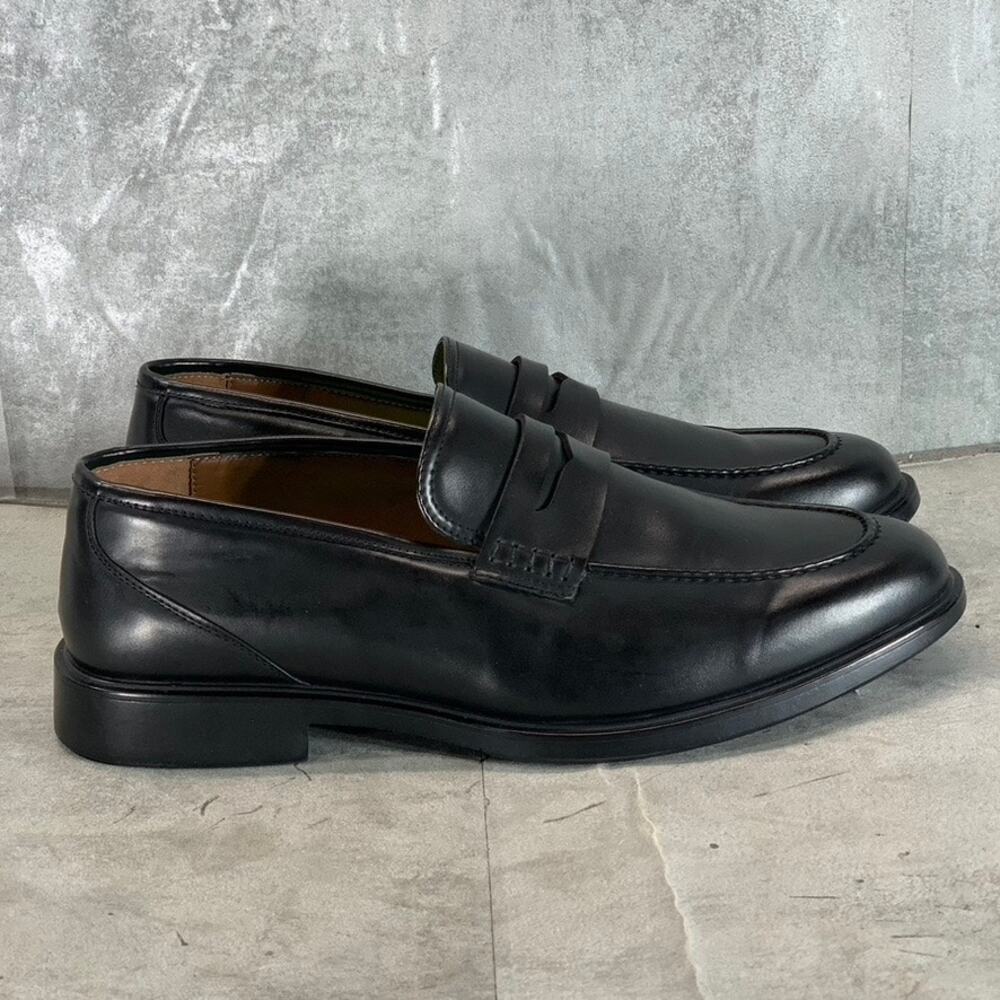 VANCE CO. Men's Wide Width Black Faux Leather Keith Slip-On Penny Loafers SZ 12W